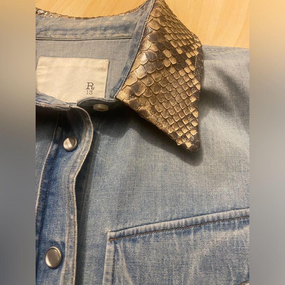 R13 Denim Western Shirt with Snakeskin Collar - Picture 8 of 15